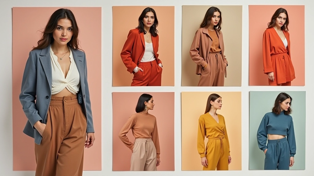 Renk şeması ve uyumu gösteren çeşitli kumaş renkleri ve kombinasyonları