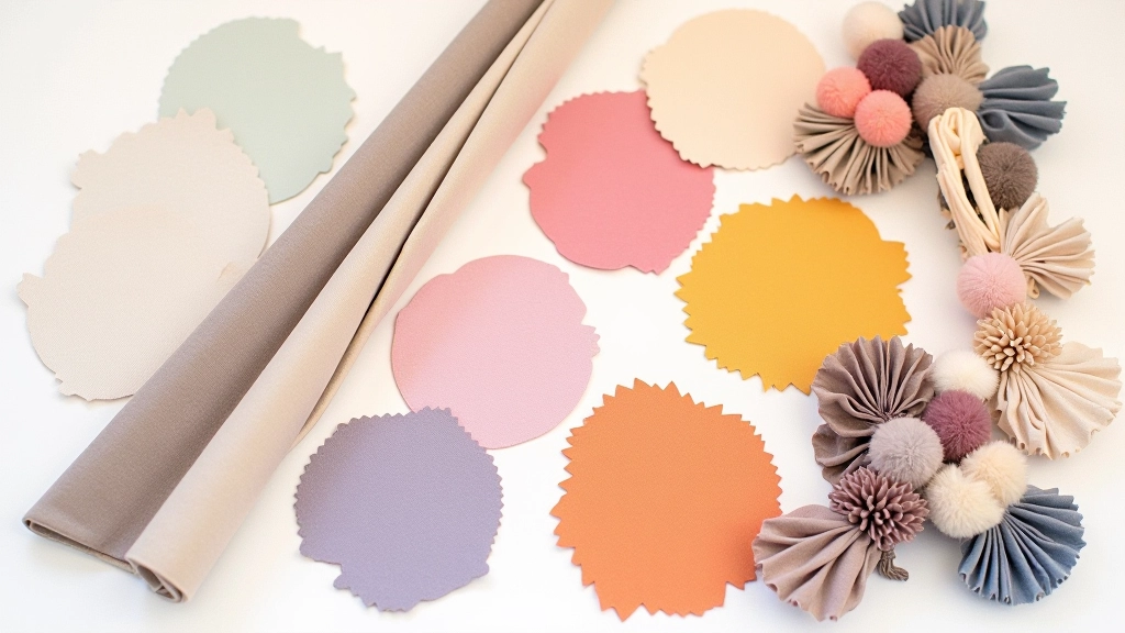 Farklı renk kombinasyonları gösteren kumaş örnekleri ve renk şeması